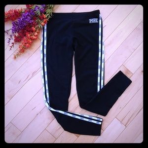 PINK Logo Stripe Black Leggings